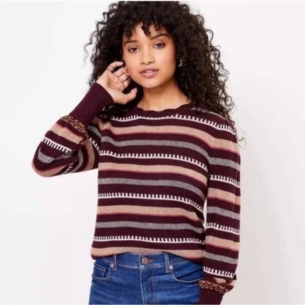 Loft Shimmer Striped Pointelle Sweater